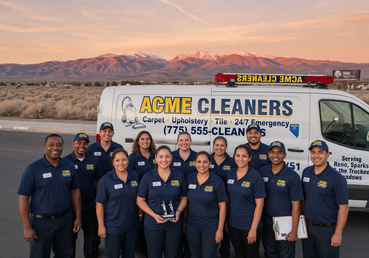 The Acme Cleaners crew in front of a service van